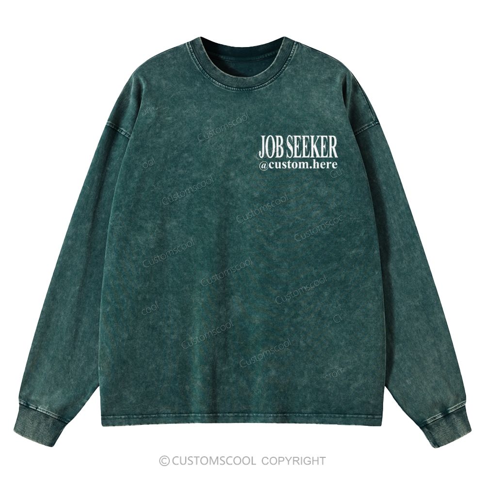 Job Seeker Addcustom QR Code Name  Unisex Casual Washed Long-Sleeved T-Shirt Customscool