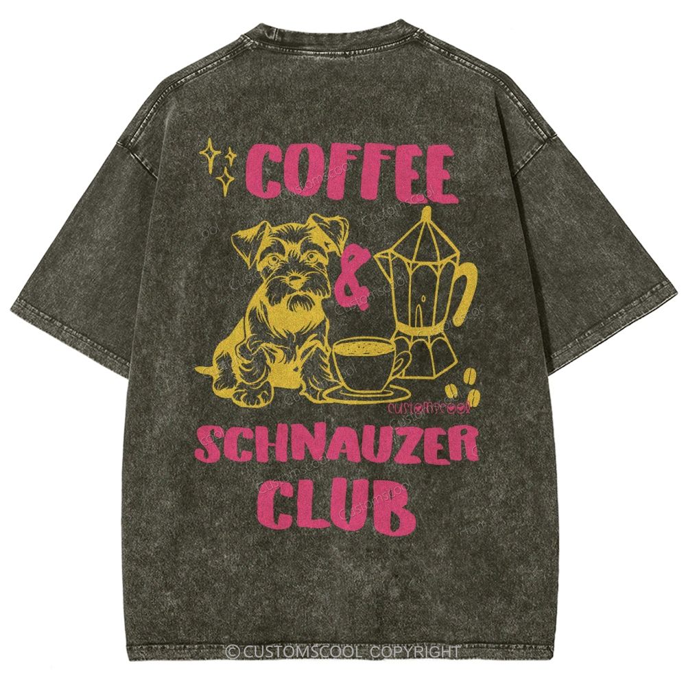 Coffee Schnauzer Club Unisex Fit Washed T-Shirt