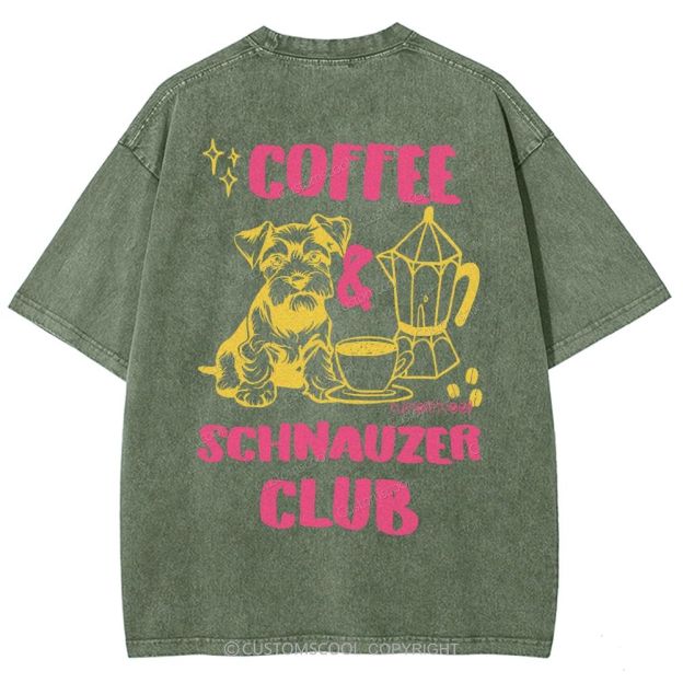 Coffee Schnauzer Club Unisex Fit Washed T-Shirt