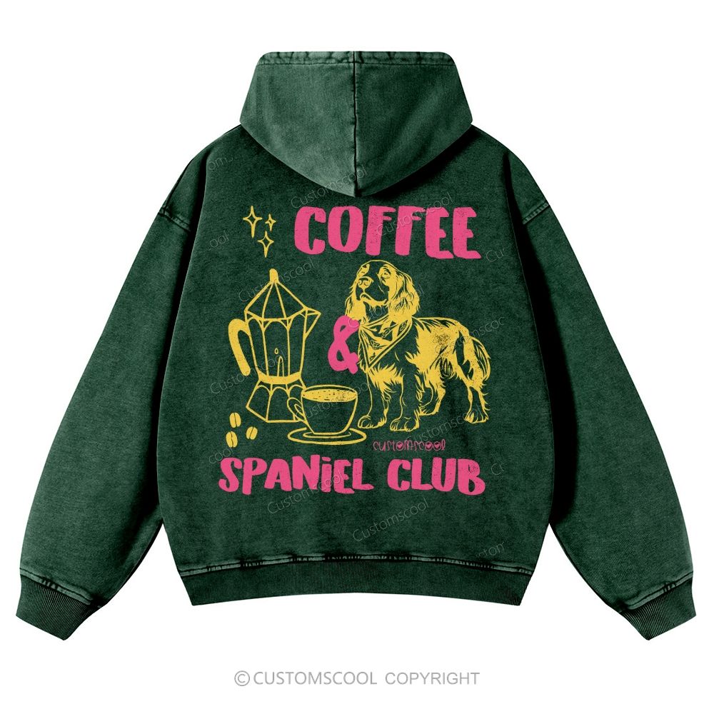 Coffee Spaniel Club Casual Washed Hoodie Customscool