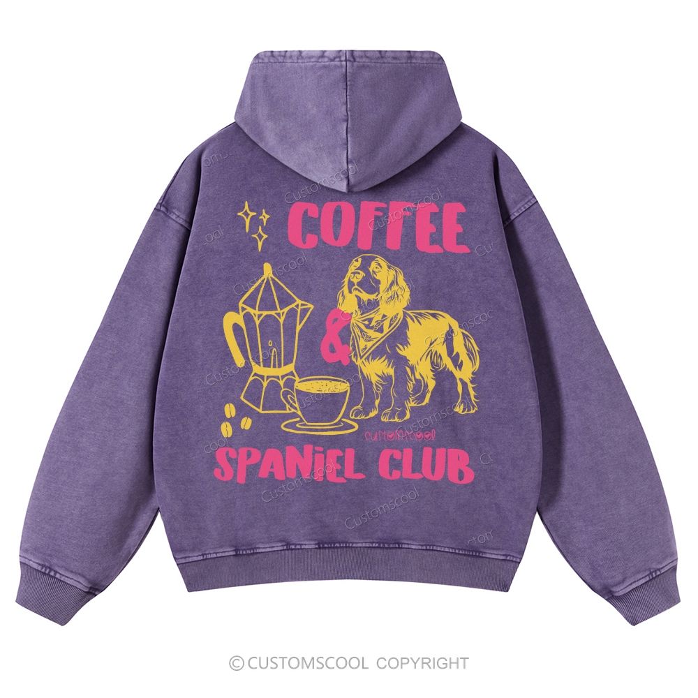 Coffee Spaniel Club Casual Washed Hoodie Customscool