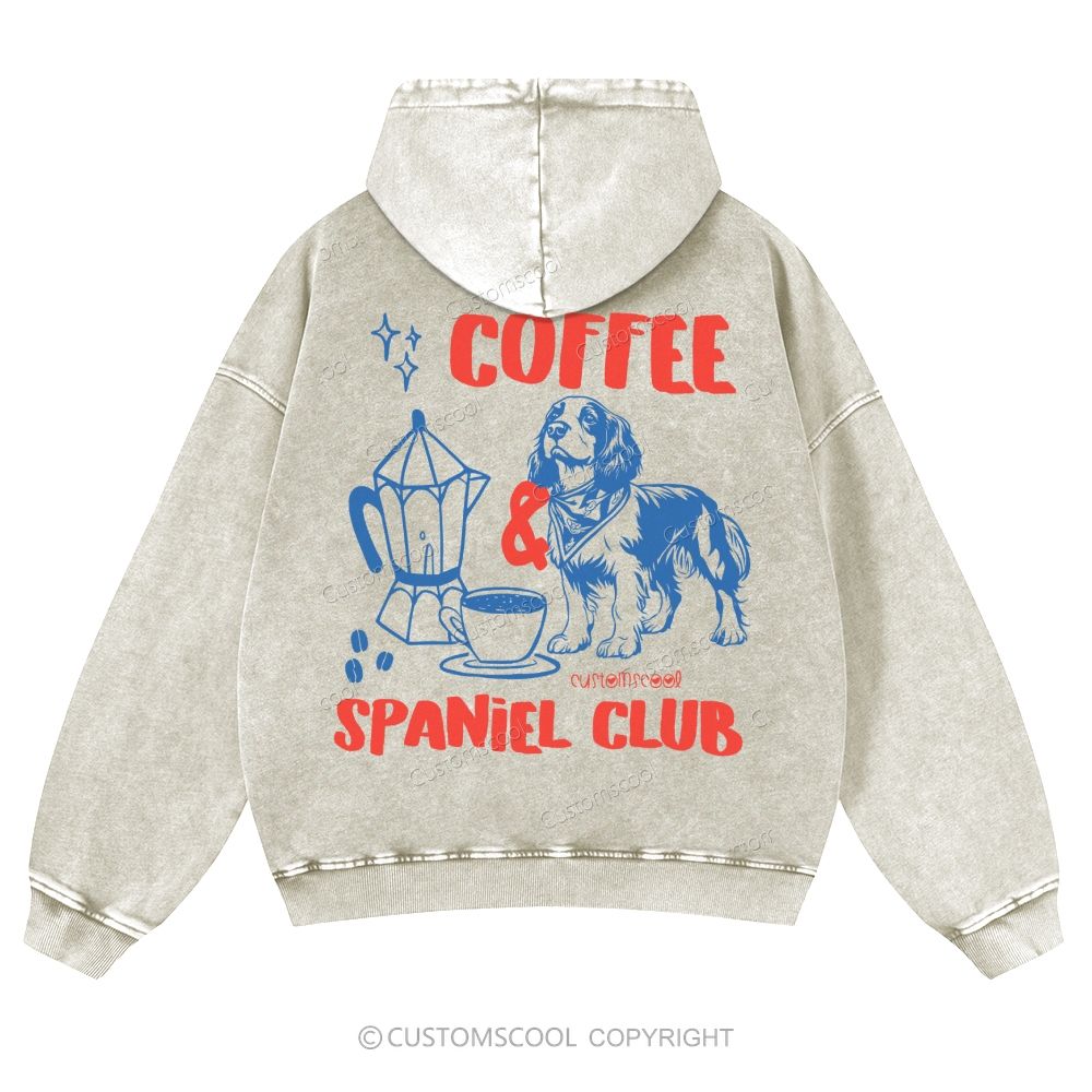 Coffee Spaniel Club Casual Washed Hoodie Customscool