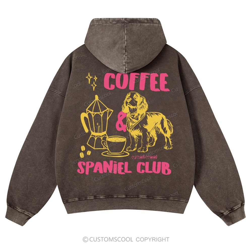Coffee Spaniel Club Casual Washed Hoodie Customscool