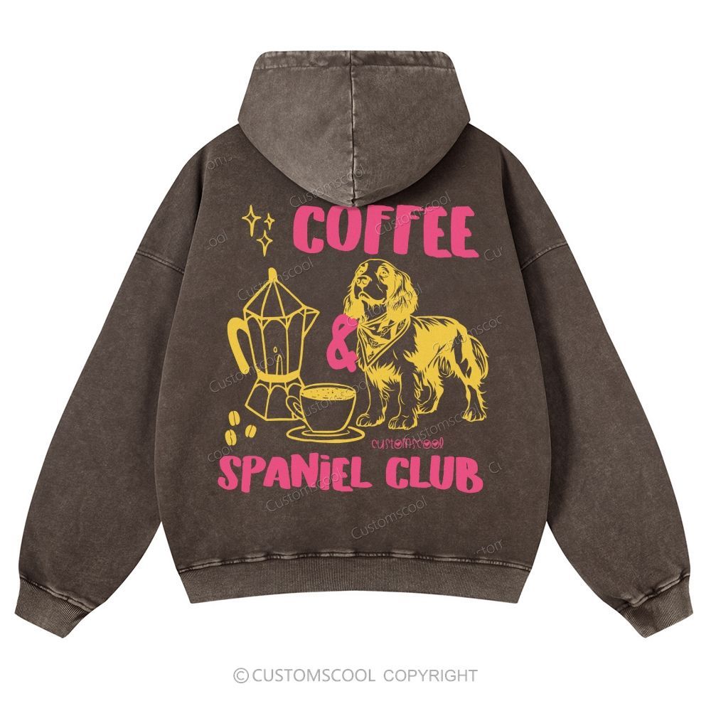 Coffee Spaniel Club Casual Washed Hoodie Customscool