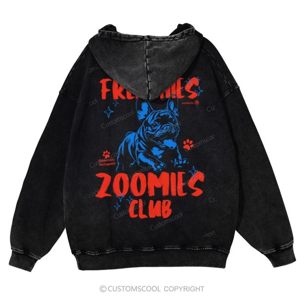Frenchies Zoomies Club Casual Washed Hoodie