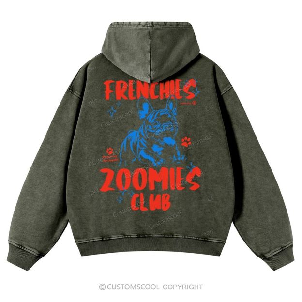Frenchies Zoomies Club Casual Washed Hoodie