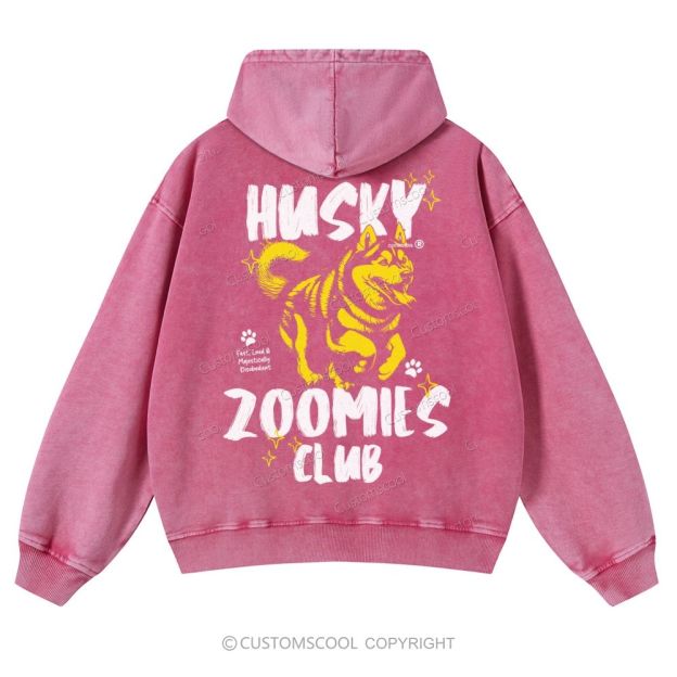 Husky Zoomies Club Casual Washed Hoodie