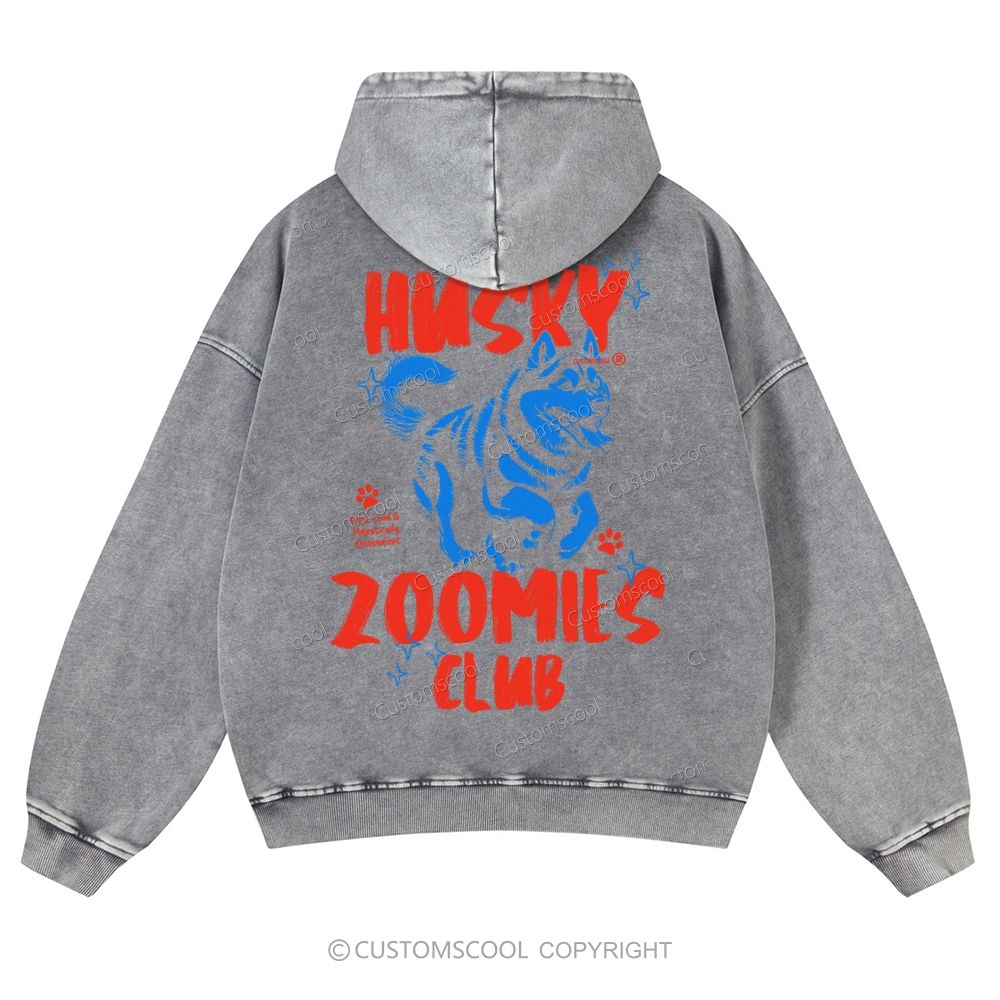 Husky Zoomies Club Casual Washed Hoodie