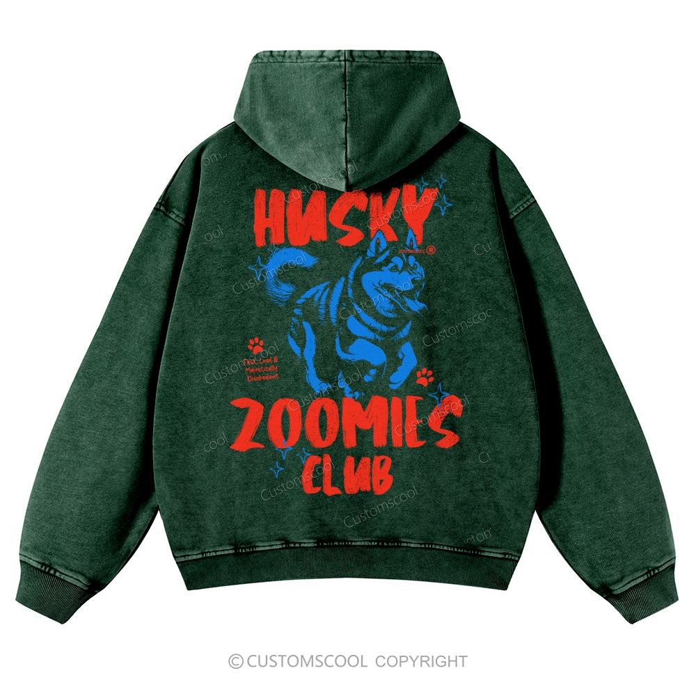 Husky Zoomies Club Casual Washed Hoodie