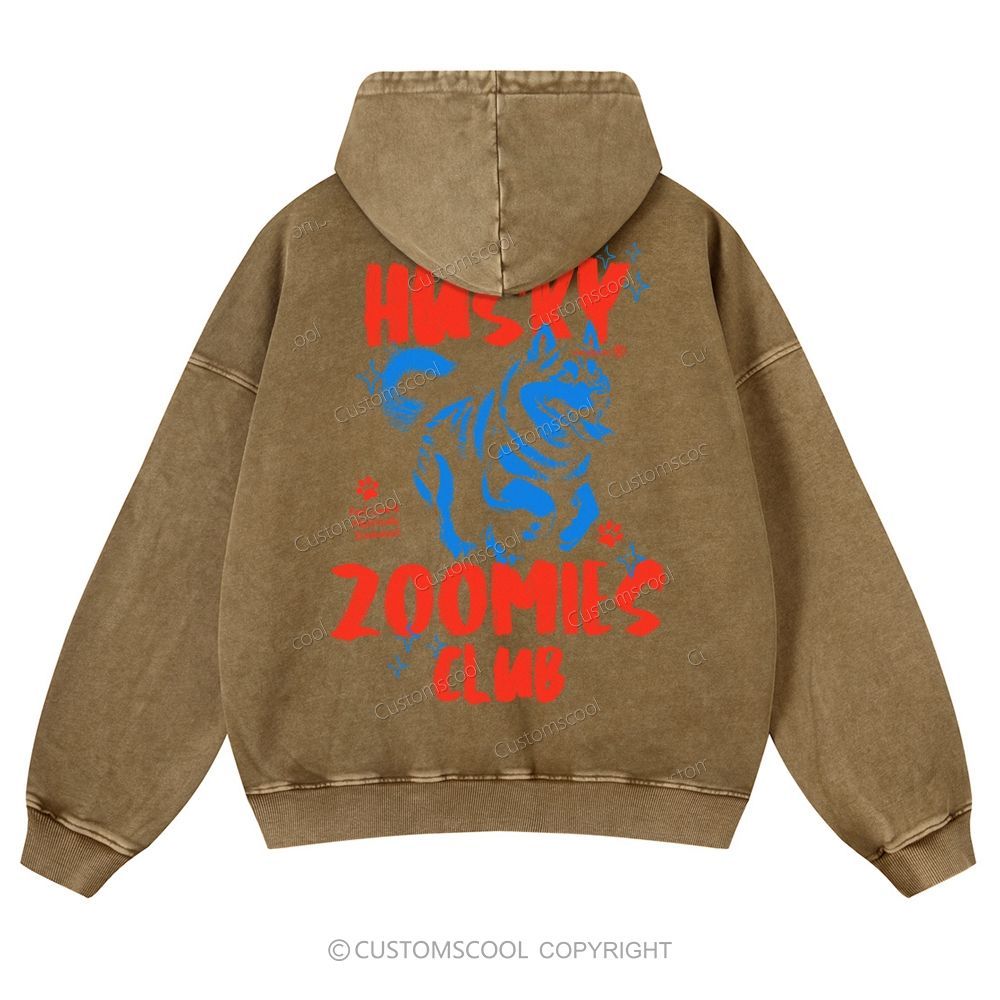 Husky Zoomies Club Casual Washed Hoodie