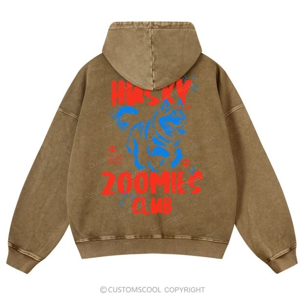 Husky Zoomies Club Casual Washed Hoodie