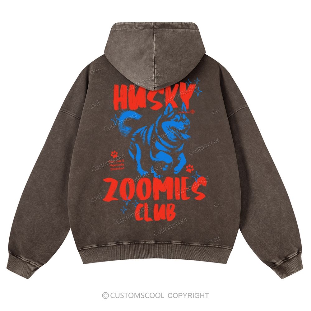Husky Zoomies Club Casual Washed Hoodie
