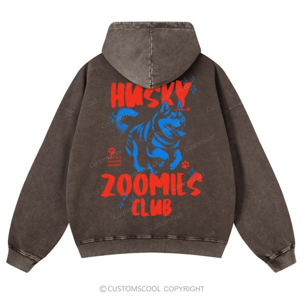 Husky Zoomies Club Casual Washed Hoodie