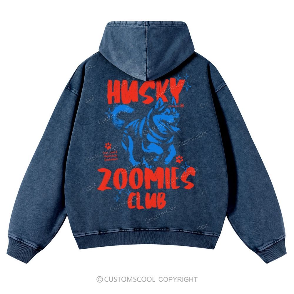 Husky Zoomies Club Casual Washed Hoodie