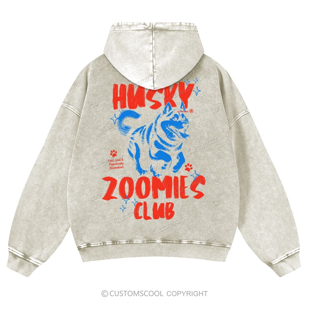 Husky Zoomies Club Casual Washed Hoodie