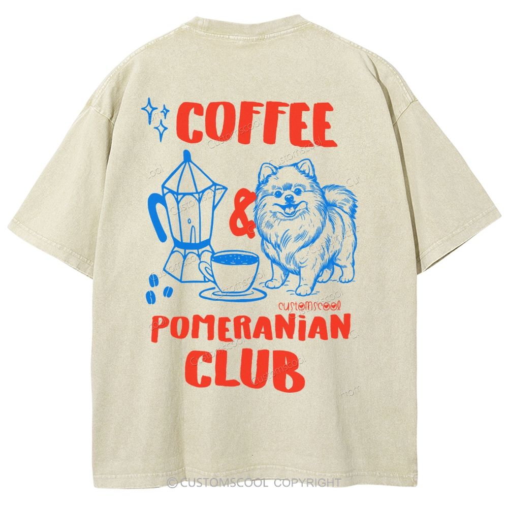 Coffee Pomeranian Club Unisex Fit Washed T-Shirt