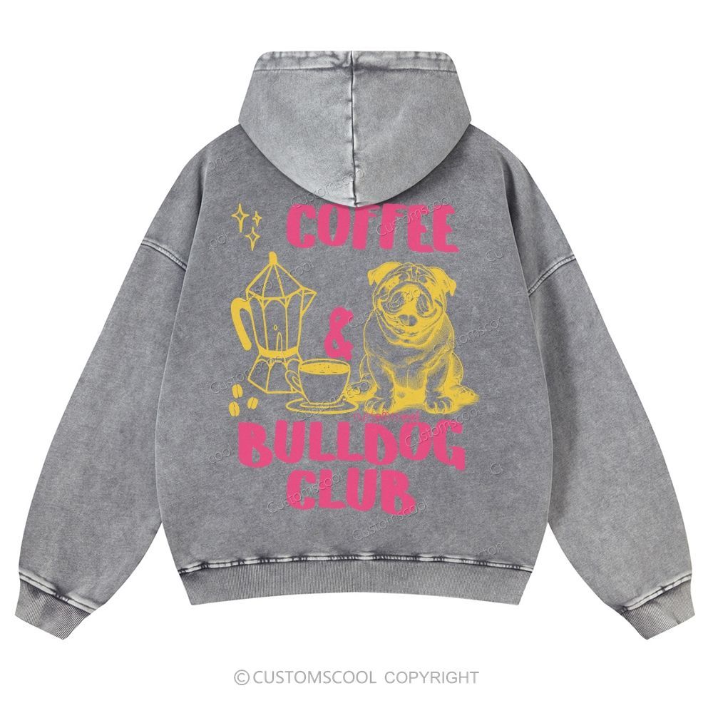 Coffee Bulldog Club Casual Washed Hoodie