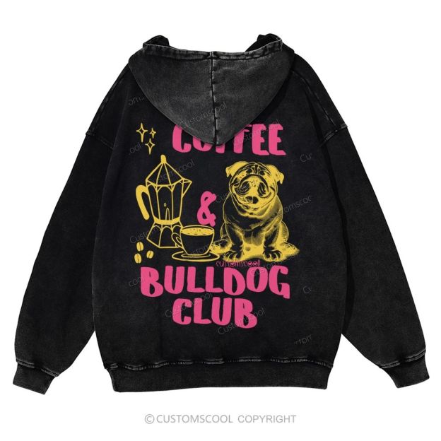Coffee Bulldog Club Casual Washed Hoodie