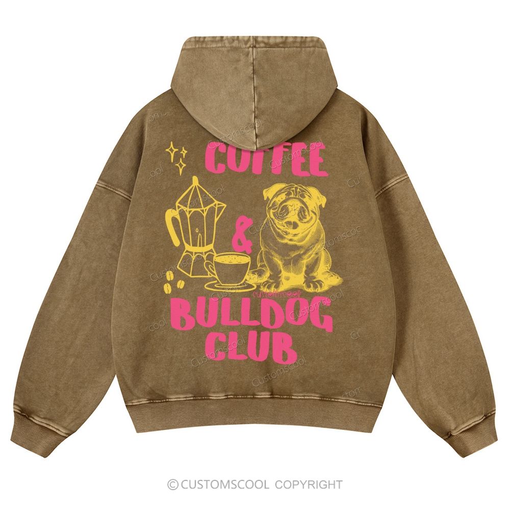 Coffee Bulldog Club Casual Washed Hoodie