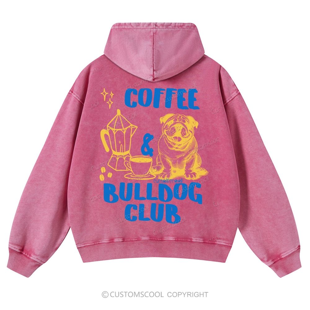 Coffee Bulldog Club Casual Washed Hoodie