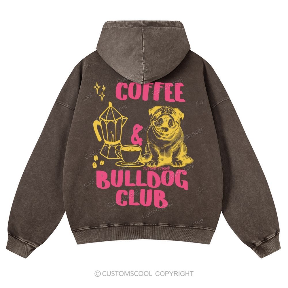 Coffee Bulldog Club Casual Washed Hoodie