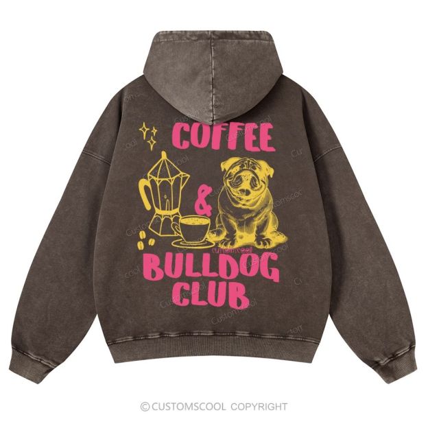 Coffee Bulldog Club Casual Washed Hoodie