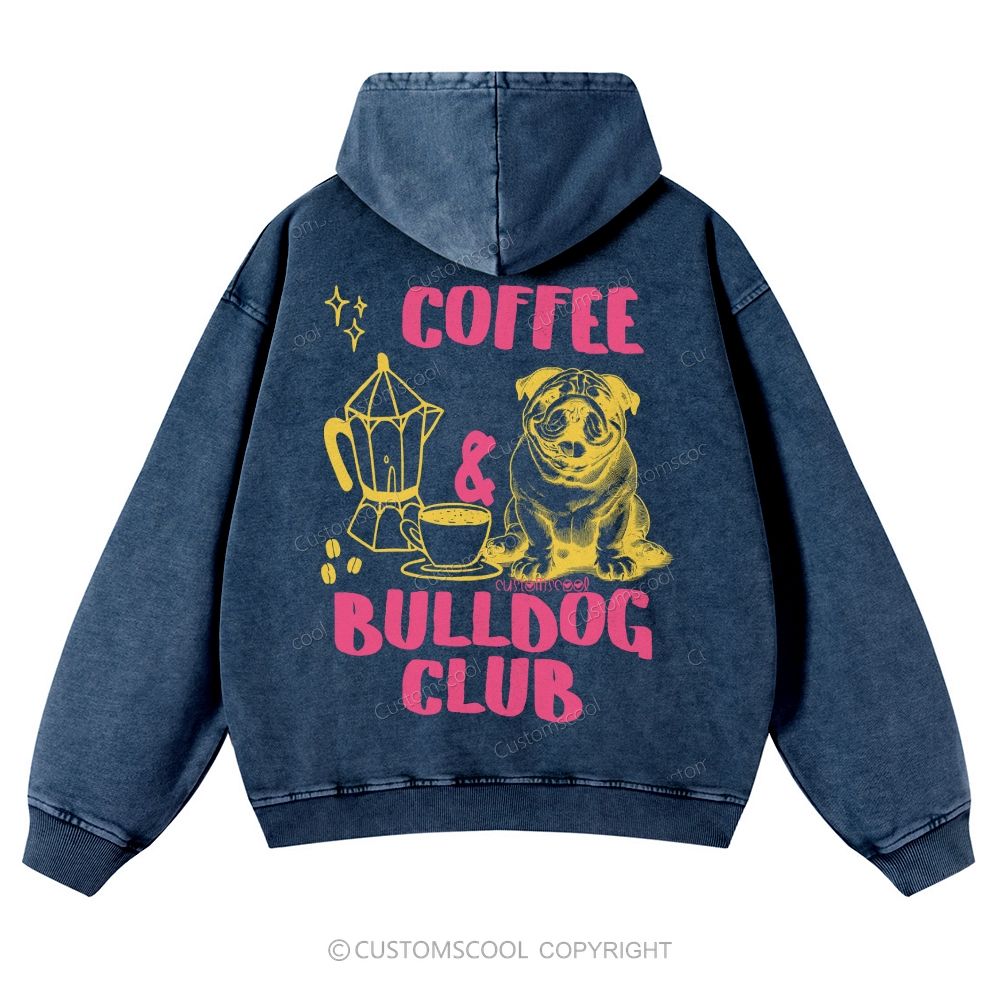 Coffee Bulldog Club Casual Washed Hoodie