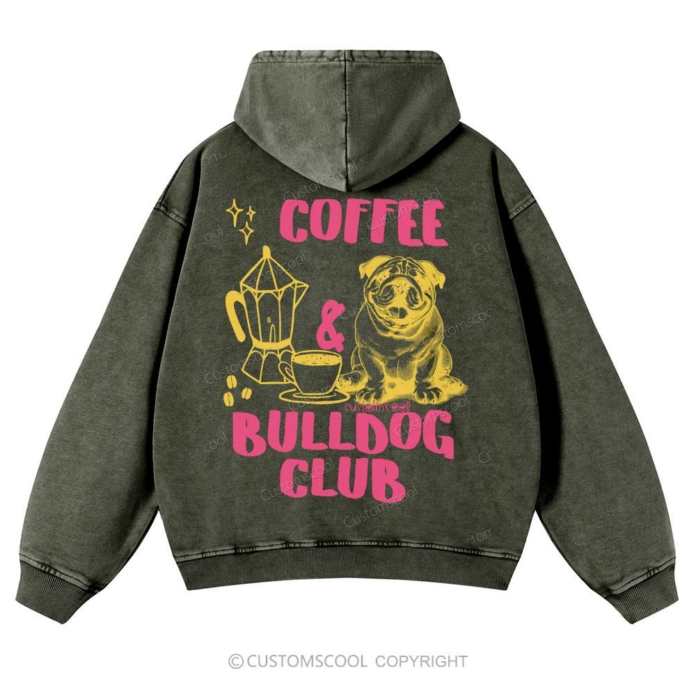 Coffee Bulldog Club Casual Washed Hoodie