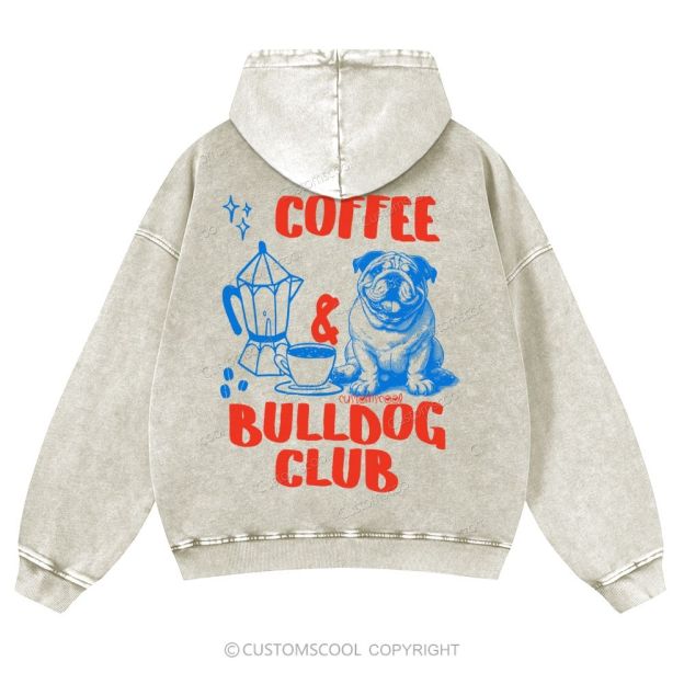Coffee Bulldog Club Casual Washed Hoodie