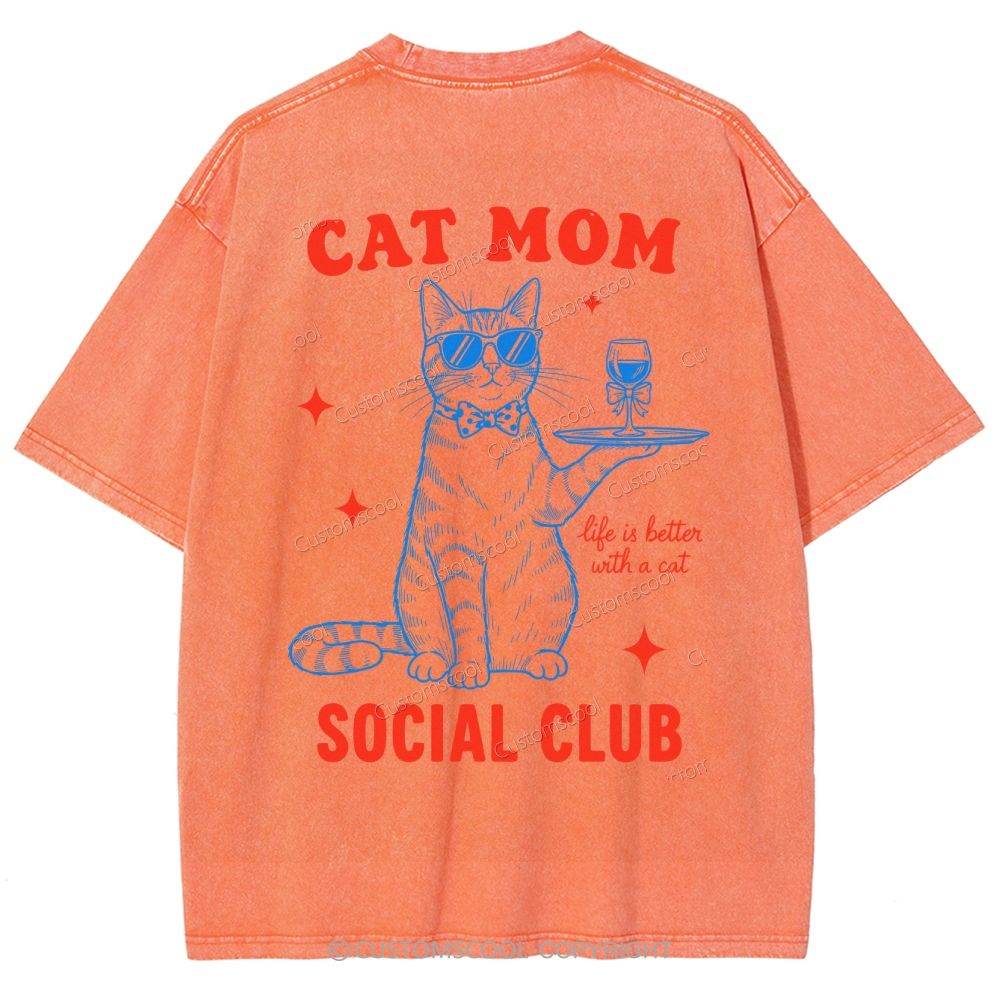 Cat Mom Social Club Unisex Fit Washed T-Shirt Customscool