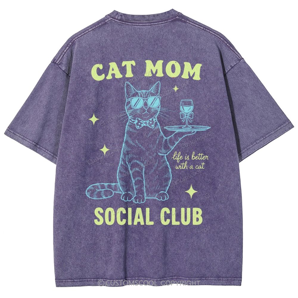 Cat Mom Social Club Unisex Fit Washed T-Shirt Customscool