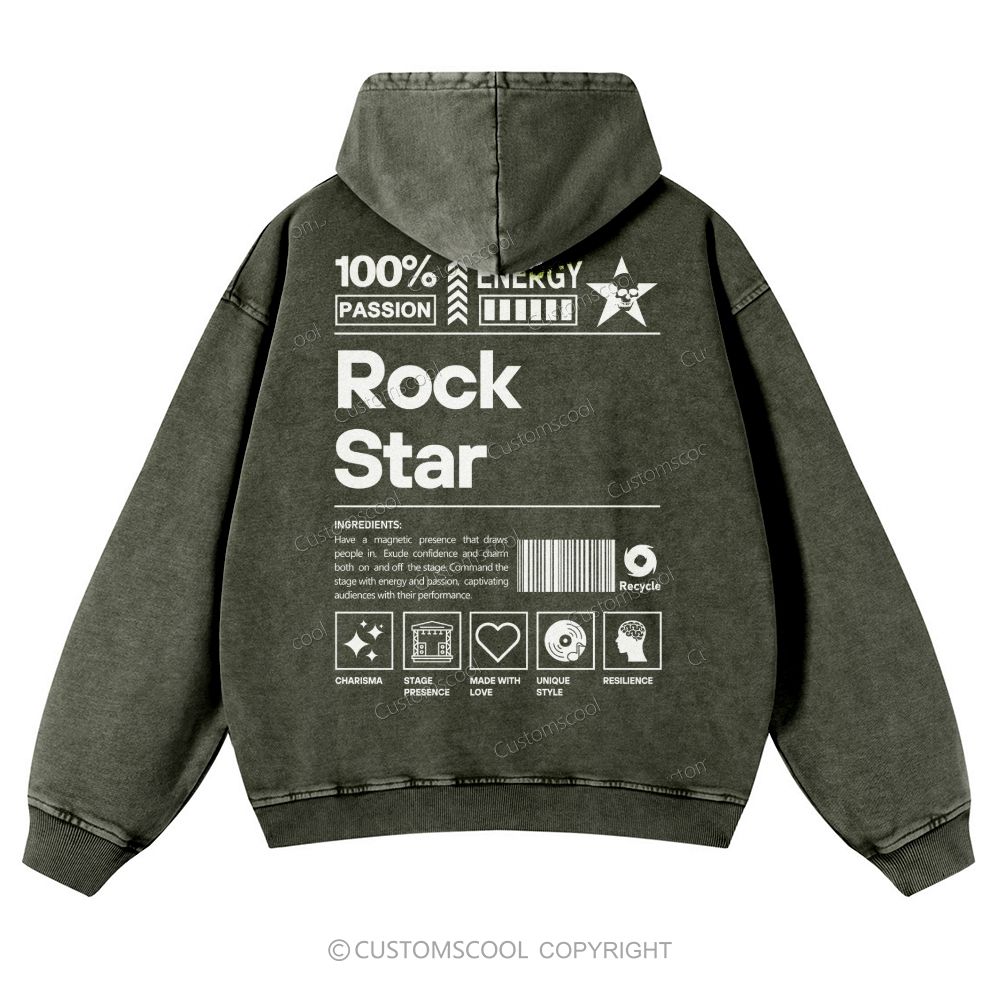 Rock Star Casual Washed Hoodie