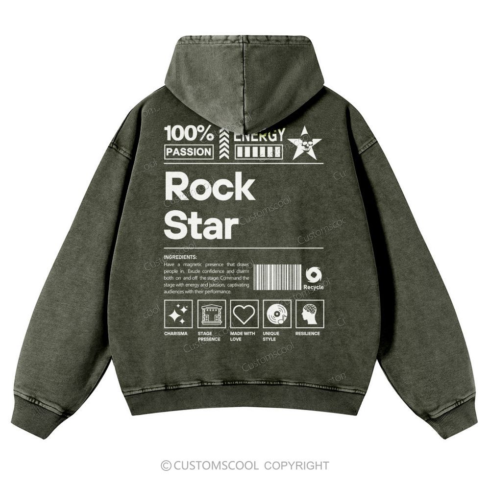 Rock Star Casual Washed Hoodie