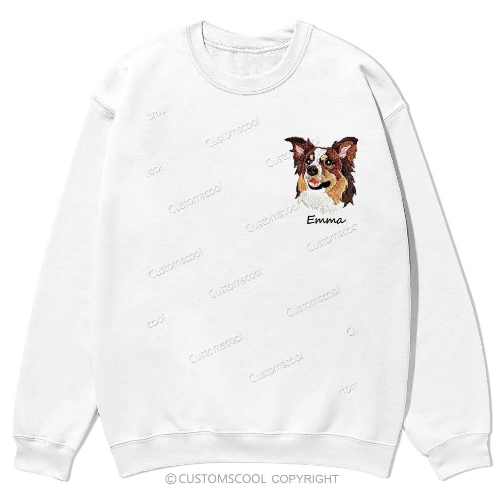 Addcustom Dog Face Name Embroidered Casual Crewneck Sweatshirt