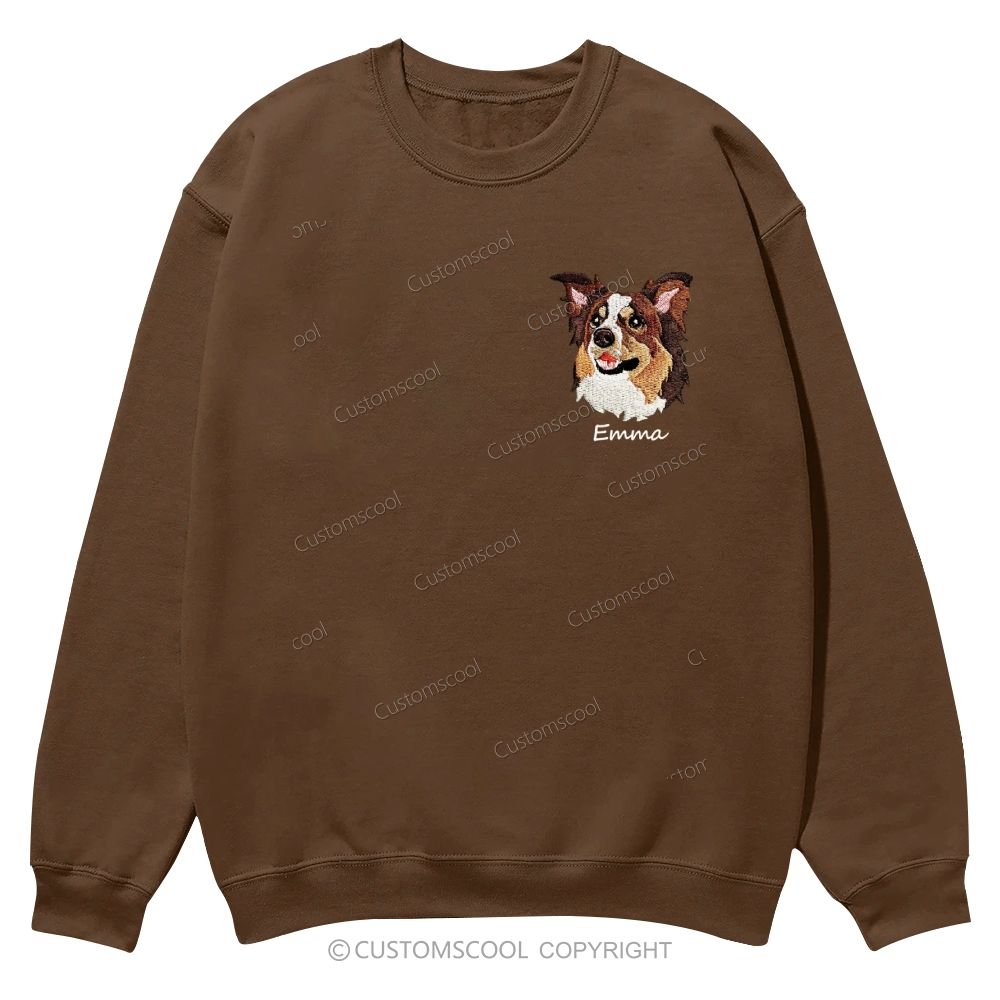 Addcustom Dog Face Name Embroidered Casual Crewneck Sweatshirt
