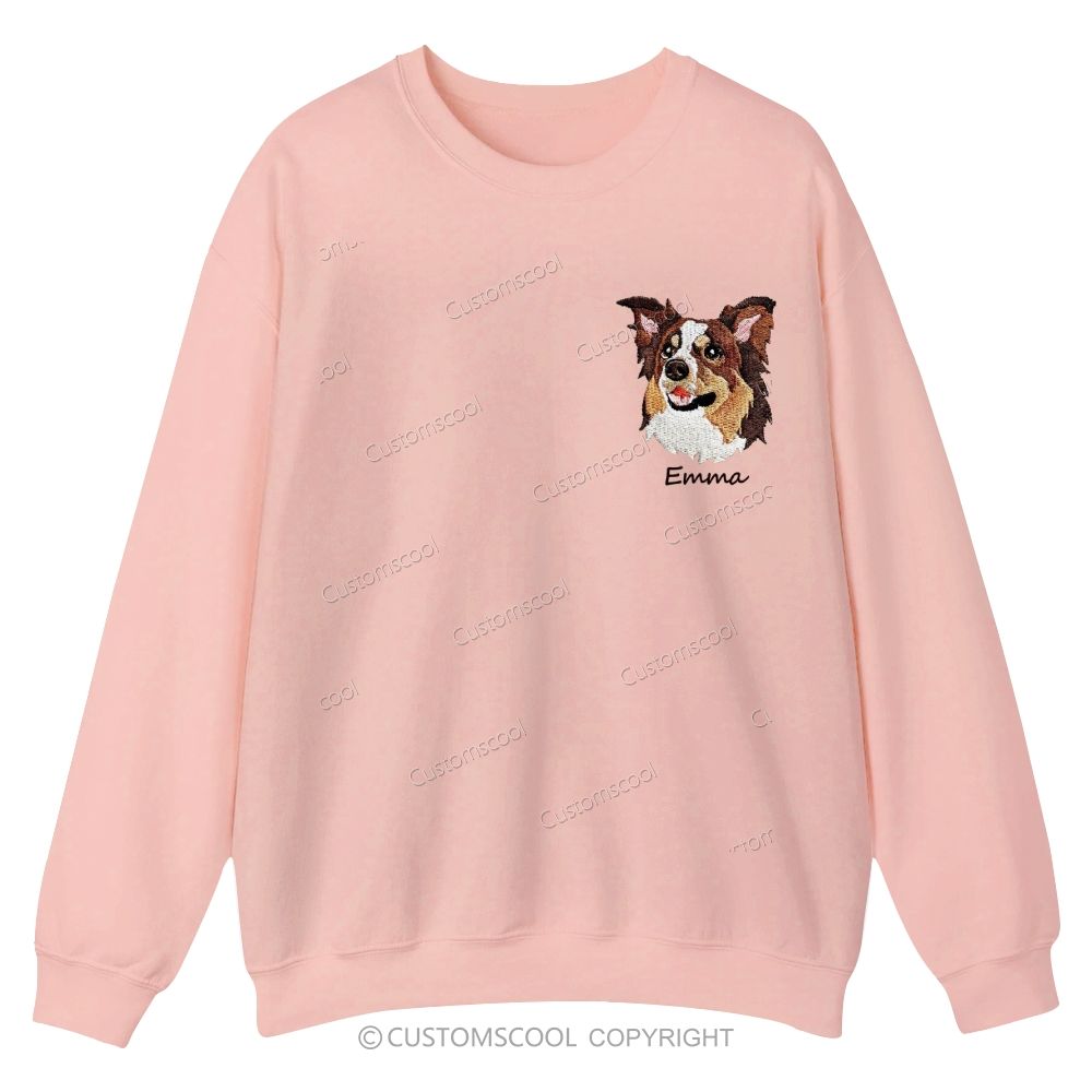 Addcustom Dog Face Name Embroidered Casual Crewneck Sweatshirt