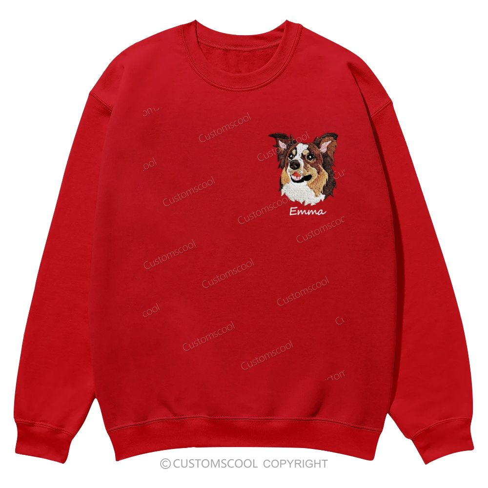 Addcustom Dog Face Name Embroidered Casual Crewneck Sweatshirt