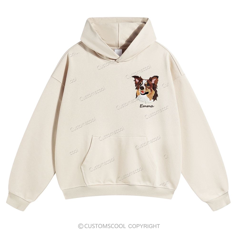 Addcustom Dog Face Name Embroidered Solid Color Hoodie