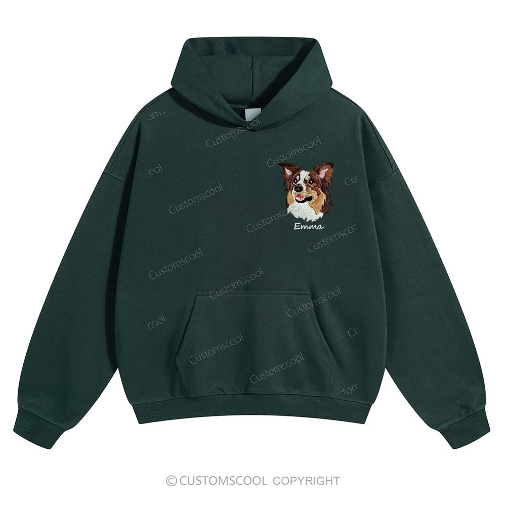 Addcustom Dog Face Name Embroidered Solid Color Hoodie
