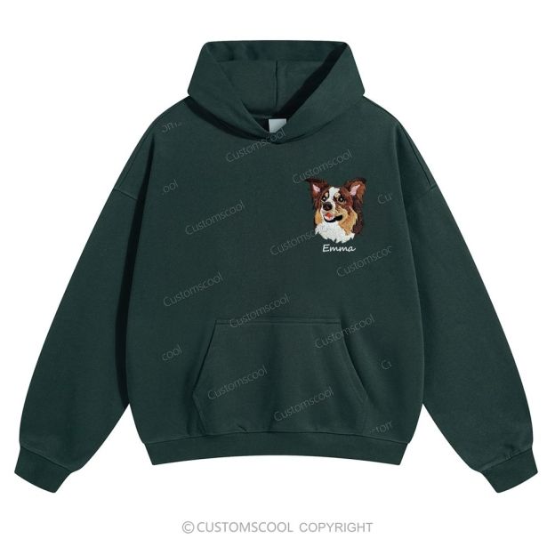 Addcustom Dog Face Name Embroidered Solid Color Hoodie