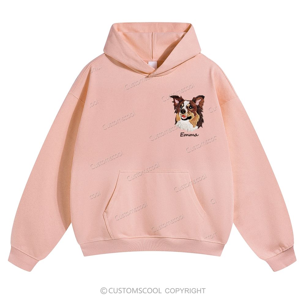 Addcustom Dog Face Name Embroidered Solid Color Hoodie