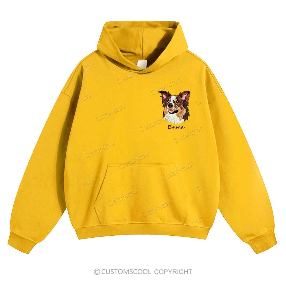Addcustom Dog Face Name Embroidered Solid Color Hoodie