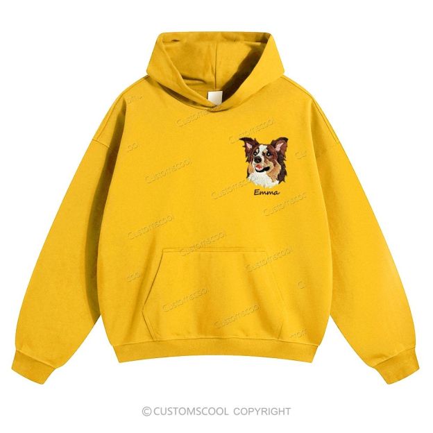 Addcustom Dog Face Name Embroidered Solid Color Hoodie