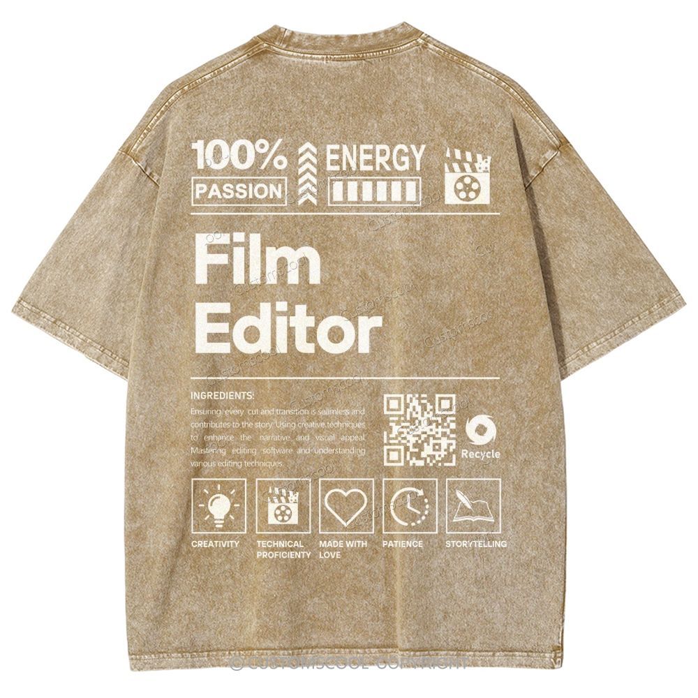 Film Editor Unisex Fit Washed T-Shirt Customscool
