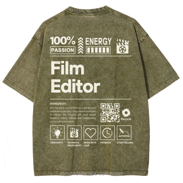 Film Editor Unisex Fit Washed T-Shirt Customscool