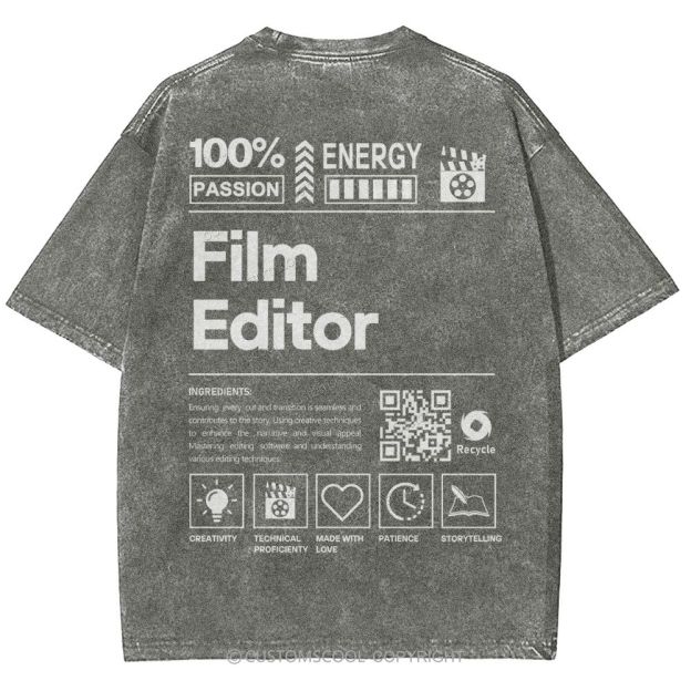 Film Editor Unisex Fit Washed T-Shirt Customscool
