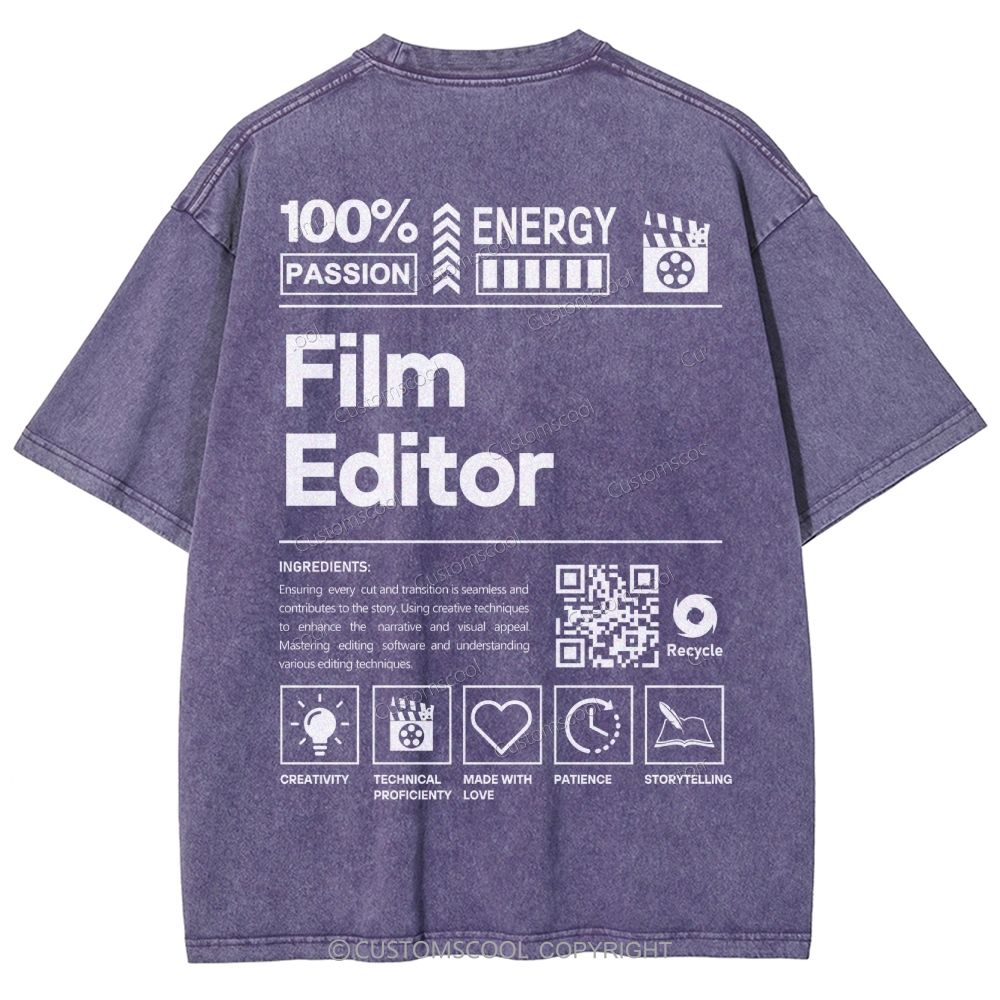 Film Editor Unisex Fit Washed T-Shirt Customscool