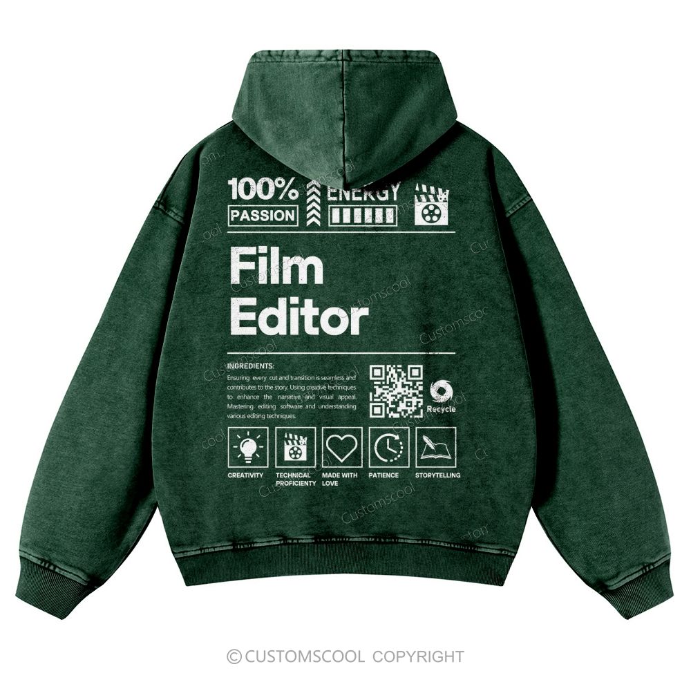Film Editor Casual Washed Hoodie Customscool