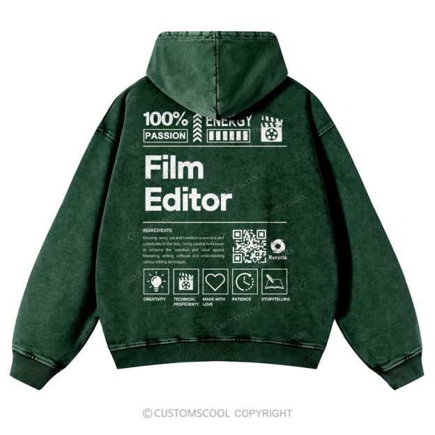 Film Editor Casual Washed Hoodie Customscool