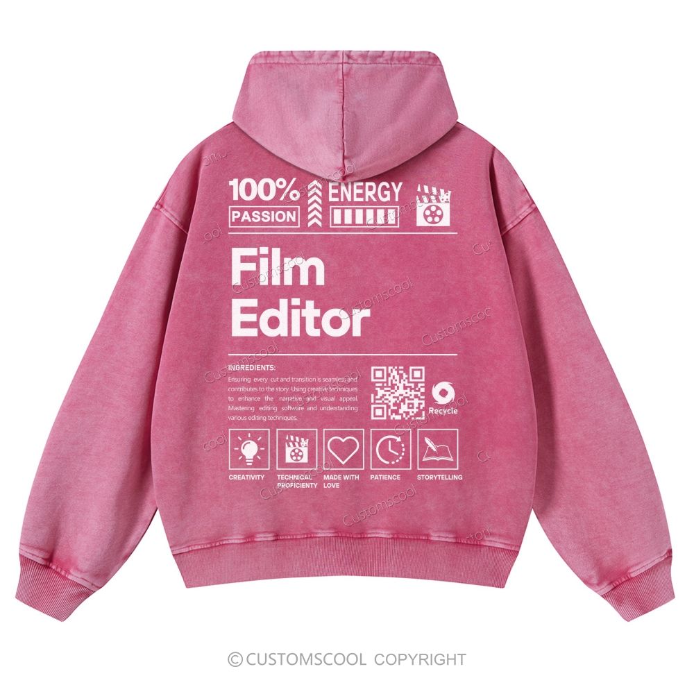 Film Editor Casual Washed Hoodie Customscool